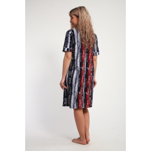 Халат женский ХЖ-01 кулирка (р-ры: 48-56) синий-красный-белый полосы с буквами love