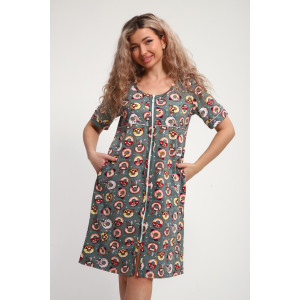 Халат женский ХЖ-01 кулирка (р-ры: 48-56) пончики зеленый Халат женский ХЖ-01 кулирка (р-ры: 48-56) пончики зеленый