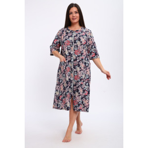 Халат женский Х-00372 кулирка (р-ры: 48-70) темно-синий-красный