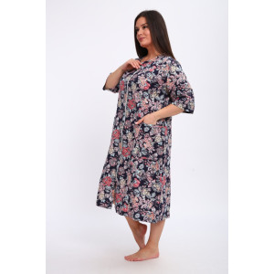 Халат женский Х-00372 кулирка (р-ры: 48-70) темно-синий-красный