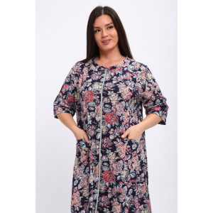 Халат женский Х-00372 кулирка (р-ры: 48-70) темно-синий-красный