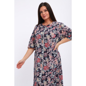 Халат женский Х-00372 кулирка (р-ры: 48-70) темно-синий-красный