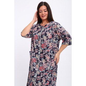 Халат женский Х-00372 кулирка (р-ры: 48-70) темно-синий-красный