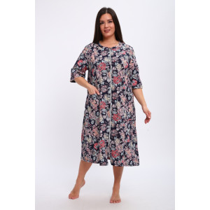 Халат женский Х-00372 кулирка (р-ры: 48-70) темно-синий-красный