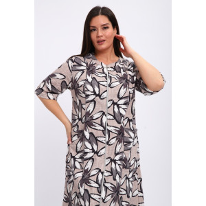 Халат женский Х-00372 кулирка (р-ры: 48-70) бежевый-серый Халат женский Х-00372 кулирка (р-ры: 48-70) бежевый-серый