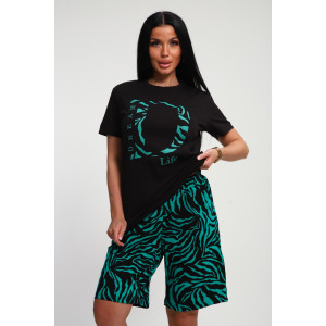 Костюм двойка женский КД-00453 кулирка (р-ры: 42-60) черный-изумрудный