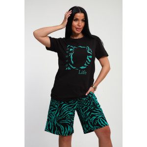 Костюм двойка женский КД-00453 кулирка (р-ры: 42-60) черный-изумрудный