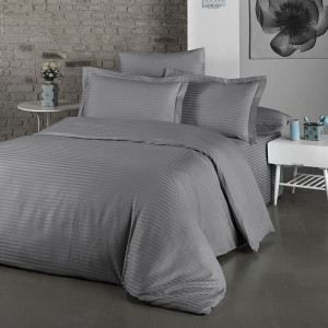 Постельное белье страйп-сатин на резинке "Мокрый асфальт" в подарочной коробке