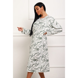 Сорочка женская "Нежность" футер (р-ры: 48-62) зеленый листья