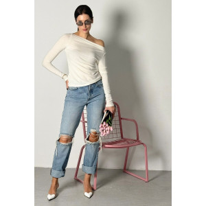 Лонгслив женский №058265 вязаный трикотаж-эко-кашемир (р-ры: 48-50) молочный