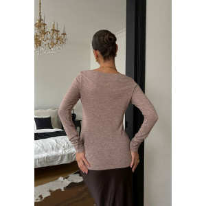 Лонгслив женский №058265 вязаный трикотаж-эко-кашемир (р-ры: 48-50) кофейный