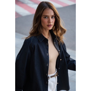 Рубашка женская №058255 джинс (р-ры: 42-50) черный Рубашка женская №058255 джинс (р-ры: 42-50) черный