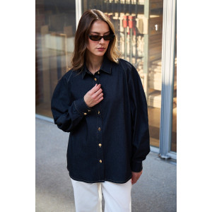 Рубашка женская №058255 джинс (р-ры: 42-50) черный Рубашка женская №058255 джинс (р-ры: 42-50) черный