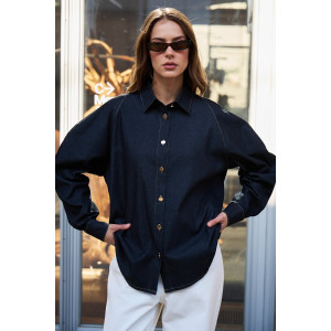 Рубашка женская №058255 джинс (р-ры: 42-50) черный Рубашка женская №058255 джинс (р-ры: 42-50) черный