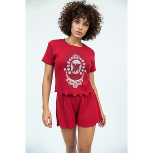 Пижама женская №403 рибана (р-ры: 42-52) красный Пижама женская №403 рибана (р-ры: 42-52) красный