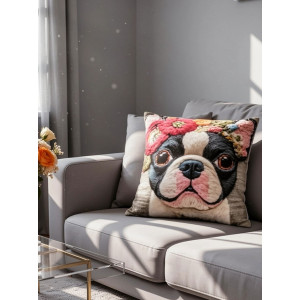 Наволочка-чехол декоративная велюр 3D на молнии "Собака с цветами" Наволочка-чехол декоративная велюр 3D на молнии "Собака с цветами"