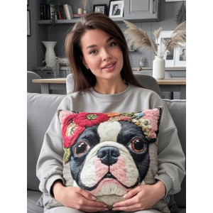 Наволочка-чехол декоративная велюр 3D на молнии "Собака с цветами" Наволочка-чехол декоративная велюр 3D на молнии "Собака с цветами"