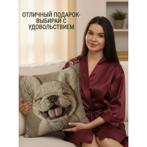 Наволочка-чехол декоративная велюр 3D на молнии "Собака улыбается" Наволочка-чехол декоративная велюр 3D на молнии "Собака улыбается"