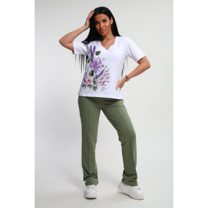 Костюм двойка женский №74725 футер-кулирка (р-ры: 46-64) фисташковый