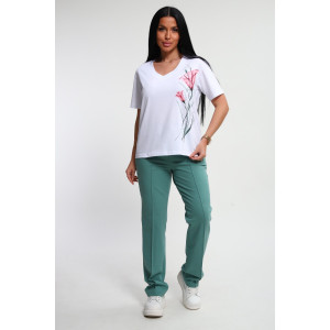 Костюм двойка женский №74724 футер-кулирка (р-ры: 46-64) изумрудный Костюм двойка женский №74724 футер-кулирка (р-ры: 46-64) изумрудный