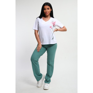 Костюм двойка женский №74724 футер-кулирка (р-ры: 46-64) изумрудный Костюм двойка женский №74724 футер-кулирка (р-ры: 46-64) изумрудный