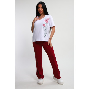 Костюм двойка женский №74724 футер-кулирка (р-ры: 46-64) бордовый Костюм двойка женский №74724 футер-кулирка (р-ры: 46-64) бордовый