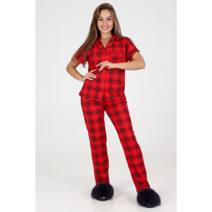 Пижама женская №35326 кулирка (р-ры: 44-54) клетка красная