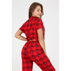 Пижама женская №35326 кулирка (р-ры: 44-54) клетка красная
