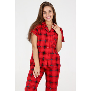 Пижама женская №35326 кулирка (р-ры: 44-54) клетка красная