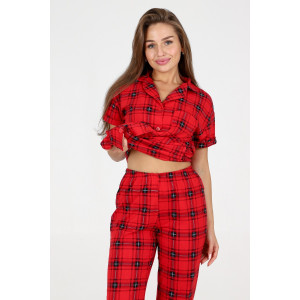Пижама женская №35326 кулирка (р-ры: 44-54) клетка красная
