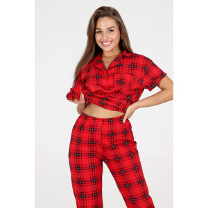 Пижама женская №35326 кулирка (р-ры: 44-54) клетка красная
