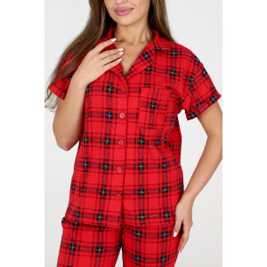 Пижама женская №35326 кулирка (р-ры: 44-54) клетка красная