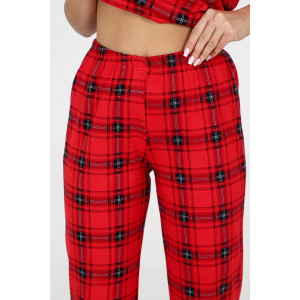 Пижама женская №35326 кулирка (р-ры: 44-54) клетка красная