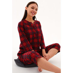 Пижама женская №21599 кулирка (р-ры: 46-60) клетка красная