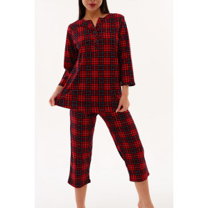 Пижама женская №21599 кулирка (р-ры: 46-60) клетка красная
