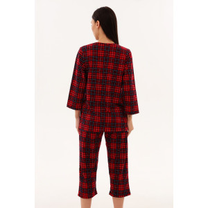 Пижама женская №21599 кулирка (р-ры: 46-60) клетка красная