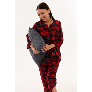 Пижама женская №21599 кулирка (р-ры: 46-60) клетка красная