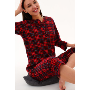 Пижама женская №21599 кулирка (р-ры: 46-60) клетка красная