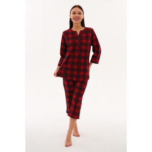Пижама женская №21599 кулирка (р-ры: 46-60) клетка красная