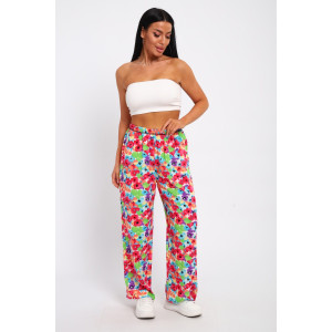 Брюки женские №74365 штапель (р-ры: 46-52) цветы на белом