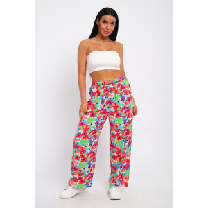 Брюки женские №74365 штапель (р-ры: 46-52) цветы на белом