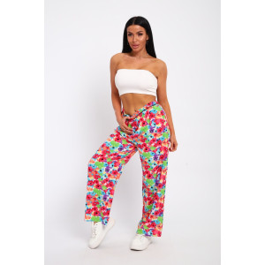 Брюки женские №74365 штапель (р-ры: 46-52) цветы на белом