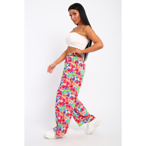 Брюки женские №74365 штапель (р-ры: 46-52) цветы на белом