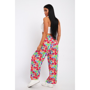 Брюки женские №74365 штапель (р-ры: 46-52) цветы на белом