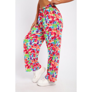 Брюки женские №74365 штапель (р-ры: 46-52) цветы на белом