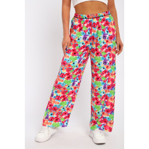 Брюки женские №74365 штапель (р-ры: 46-52) цветы на белом