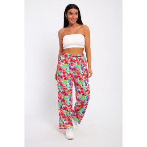 Брюки женские №74365 штапель (р-ры: 46-52) цветы на белом