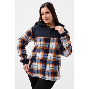 Толстовка женская №52452 флис-футер (р-ры: 44-58) темно-синий-клетка
