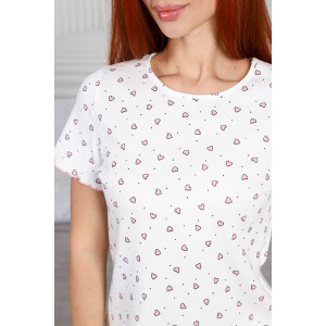 Пижама женская М-1032 трикотаж рубчик (р-ры: 42-52) розовые сердечки Пижама женская М-1032 трикотаж рубчик (р-ры: 42-52) розовые сердечки