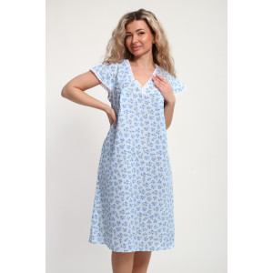 Сорочка женская "Света" М121 ситец шуя (р-ры: 46-60) цветы на голубом